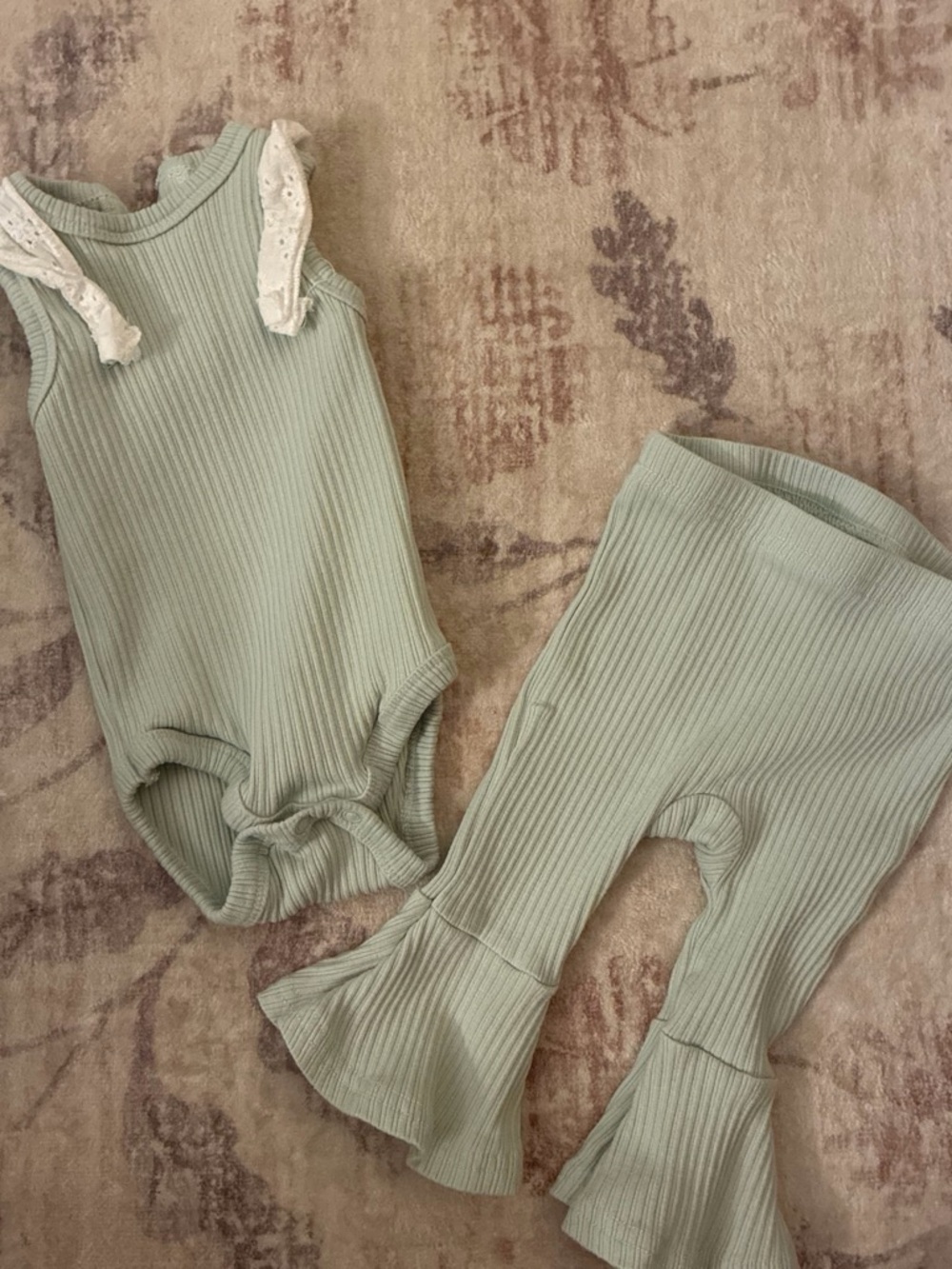 Rachel Zoe Mint Green Ribbed Tank Bodysuit & Flared Leggings Set